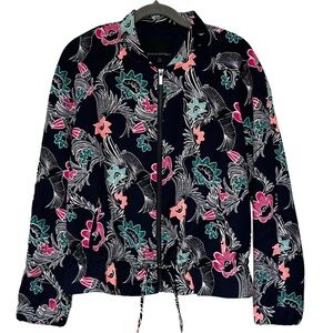 {Banana Republic} "Bird Print Drapey Bomber Jacket" Long Sleeve Full Zip Coat